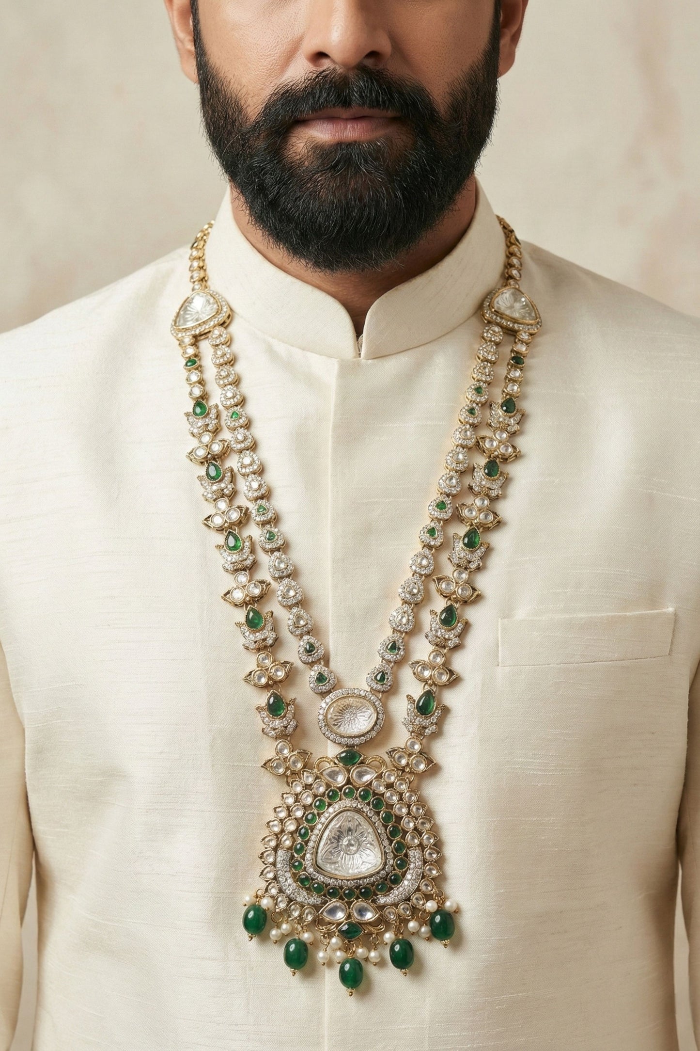 Kundan & Green Stone Groom Mala