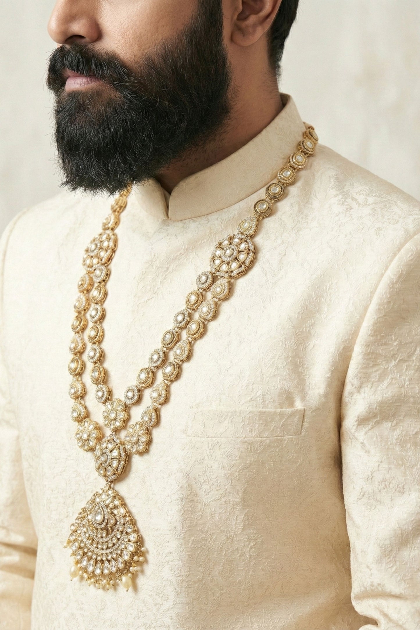Heritage Crescent Pendant Kundan Mala