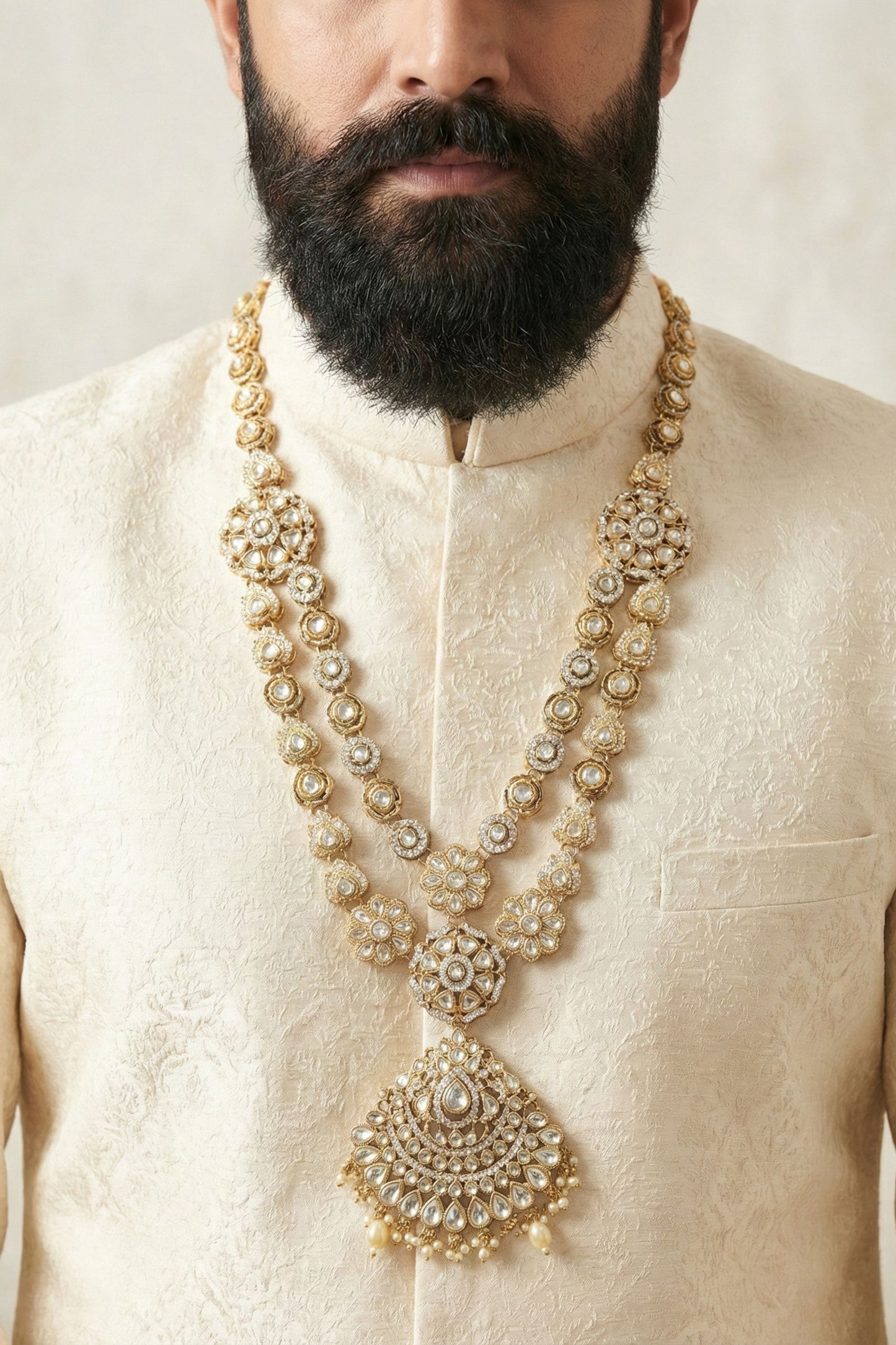 Heritage Crescent Pendant Kundan Mala