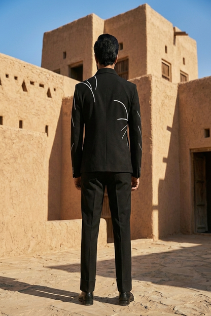 Black Statement Partywear Shacket Set with Abstract Work