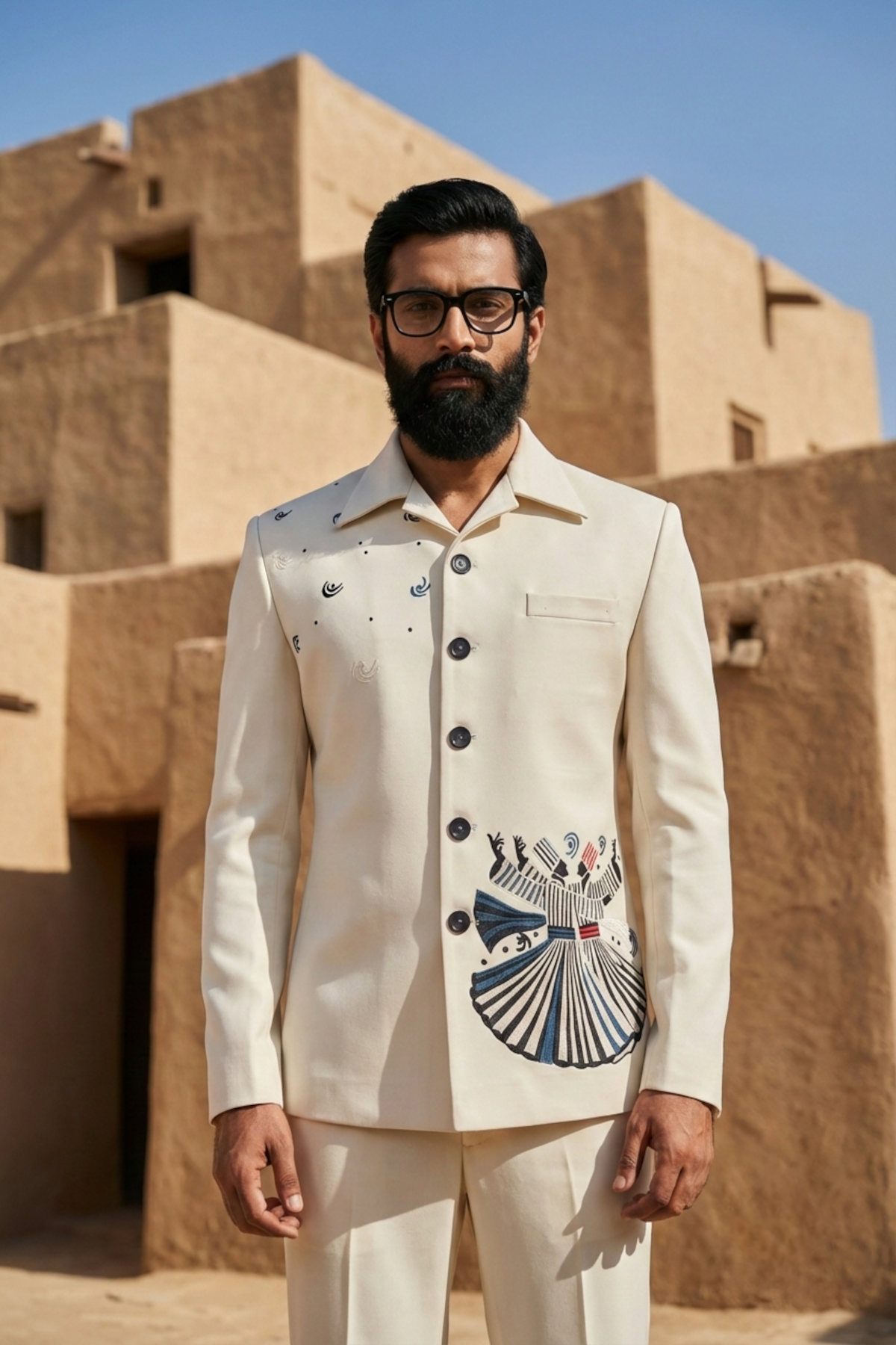 Ivory Embroidered Shacket Set with Sufi Motif