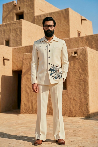 Ivory Embroidered Shacket Set with Sufi Motif