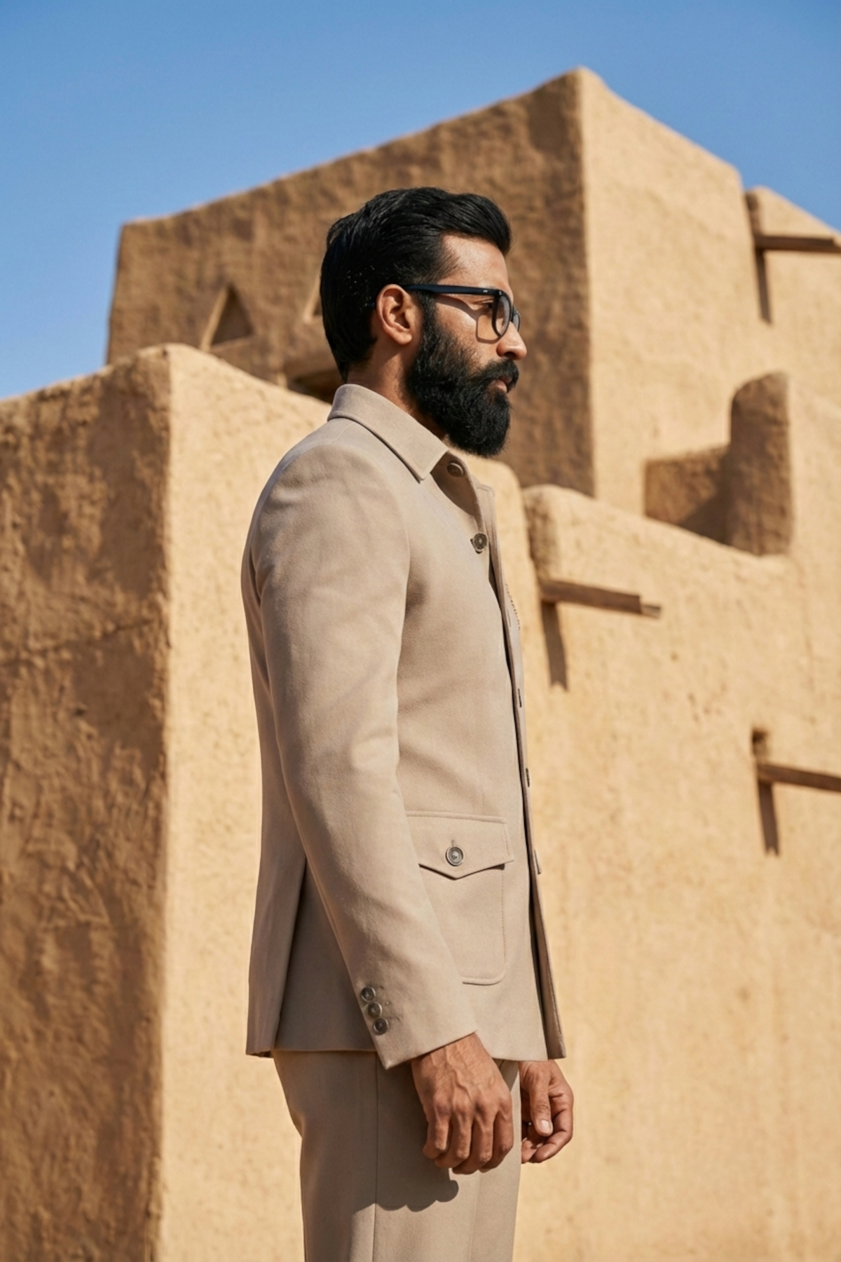 Light Grey Suede Jacket Set with Embroidered Leopard Motif