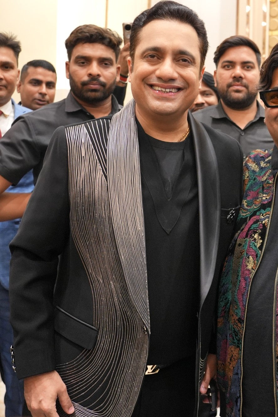 Vivek Bindra In Our Black Mettalic Work Tuxedo