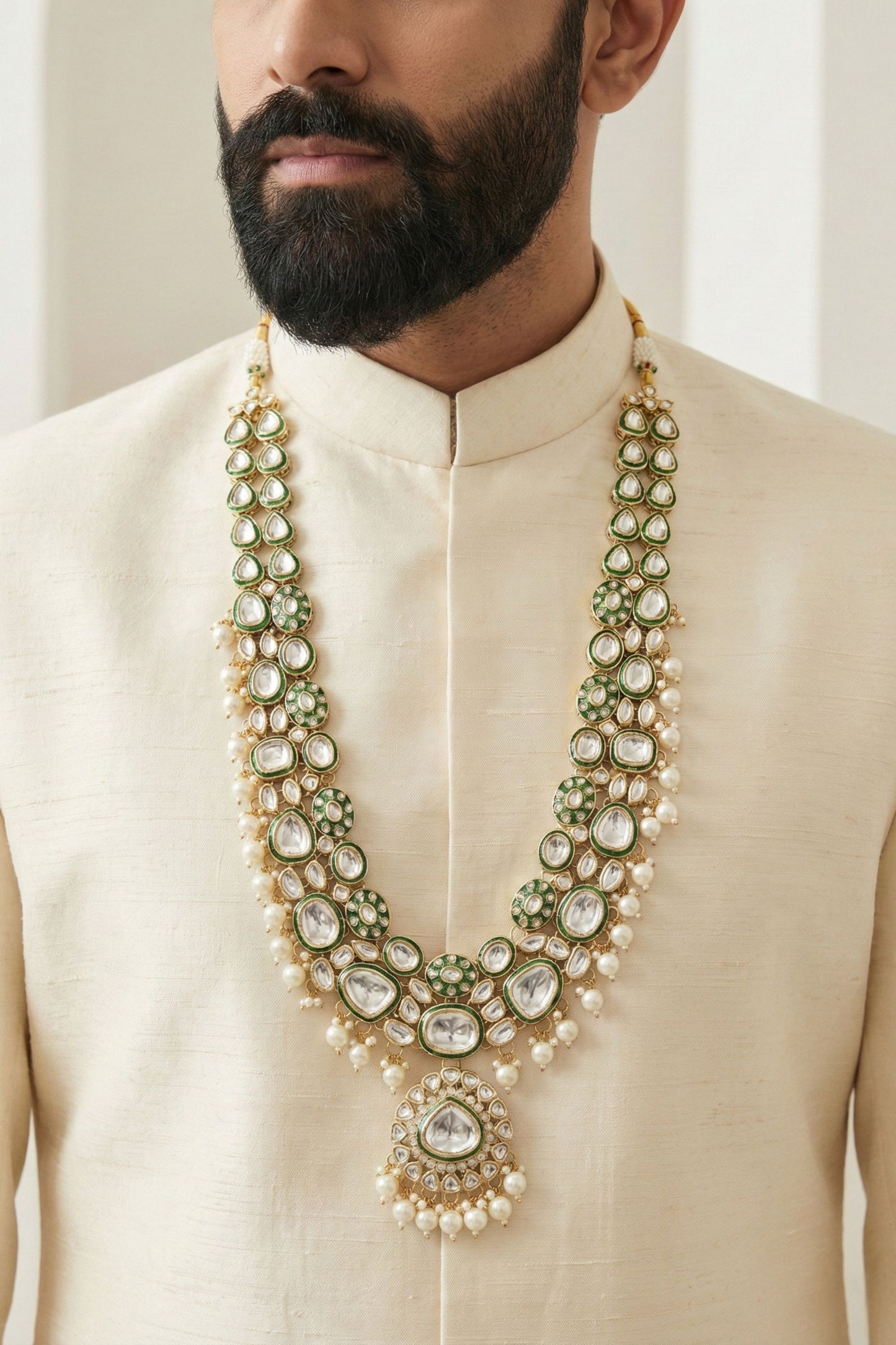 Royal Polki & Green Meenakari Statement Mala