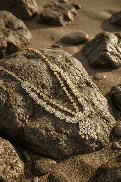 Traditional Gold-Plated Clear Kundan Mala