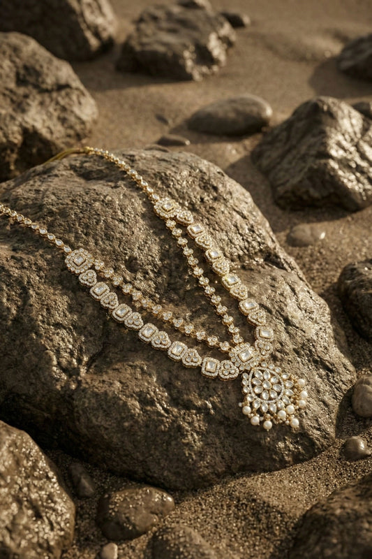 Traditional Gold-Plated Clear Kundan Mala