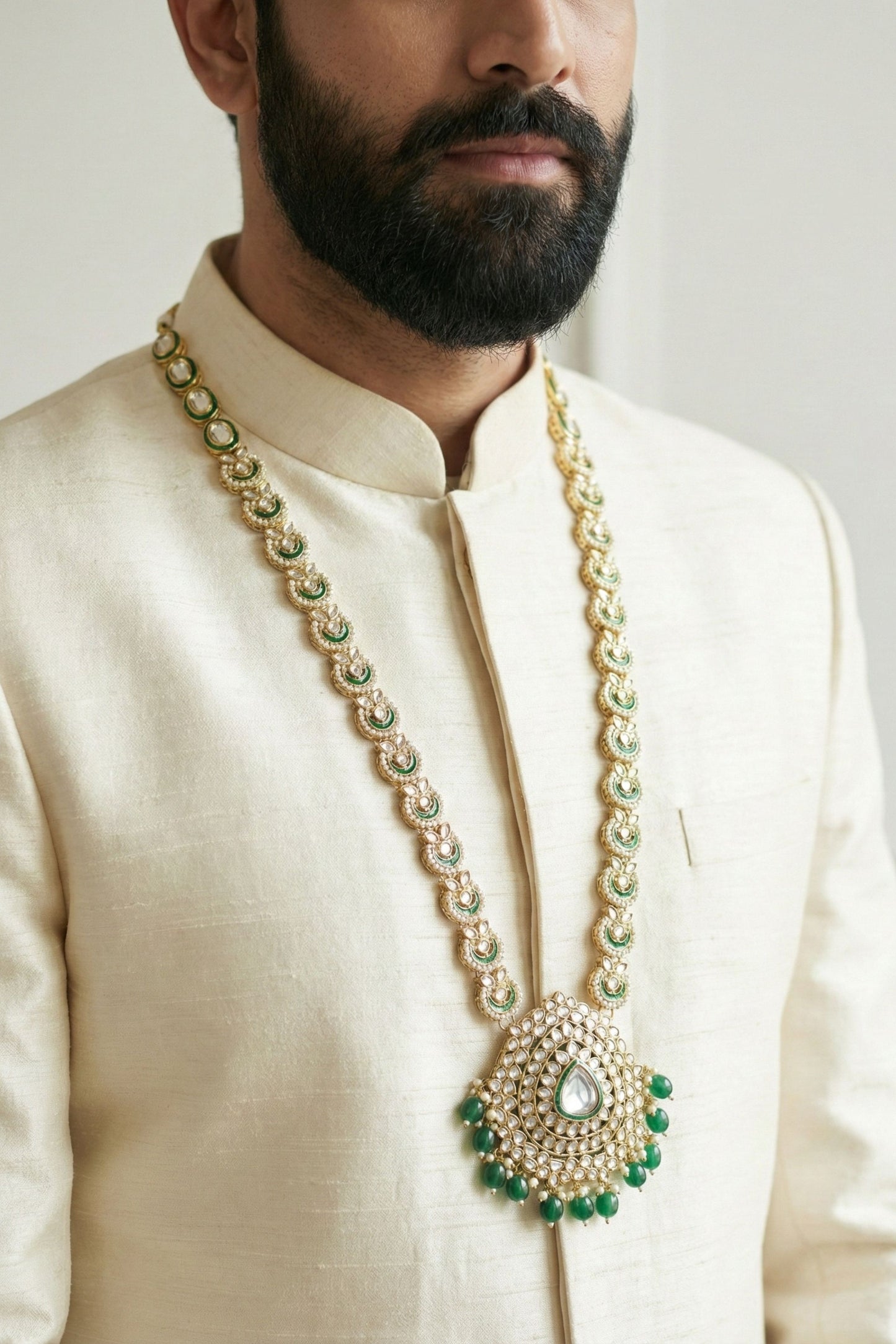 Traditional Kundan & Green Meenakari Mala