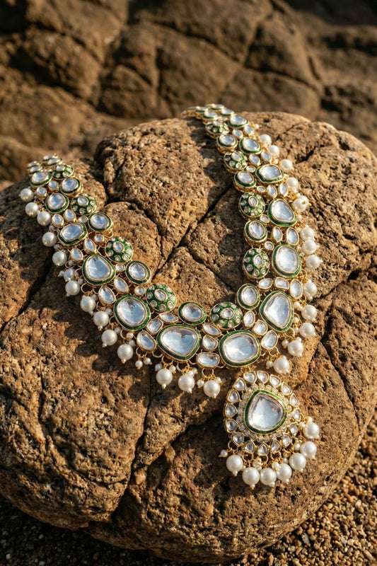 Royal Polki & Green Meenakari Statement Mala