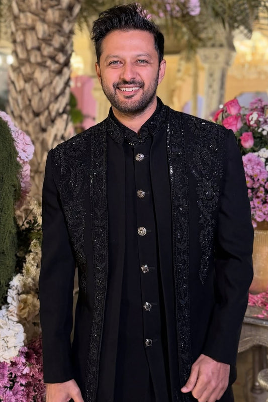 Vatsal Sheth In Our Black Triple Layered Indowestern