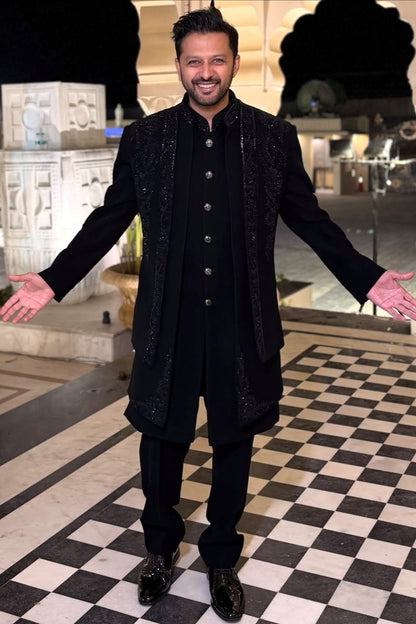 Vatsal Sheth In Our Black Triple Layered Indowestern