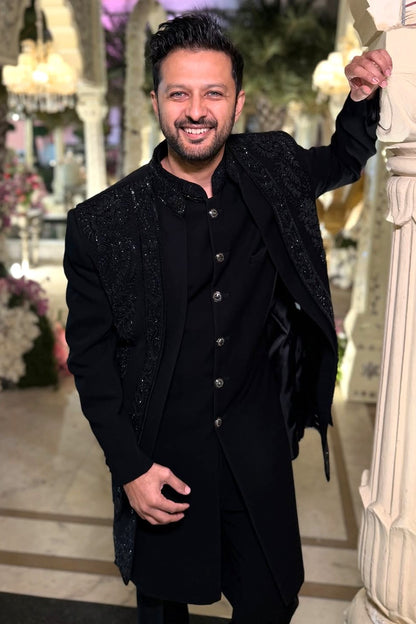 Vatsal Sheth In Our Black Triple Layered Indowestern