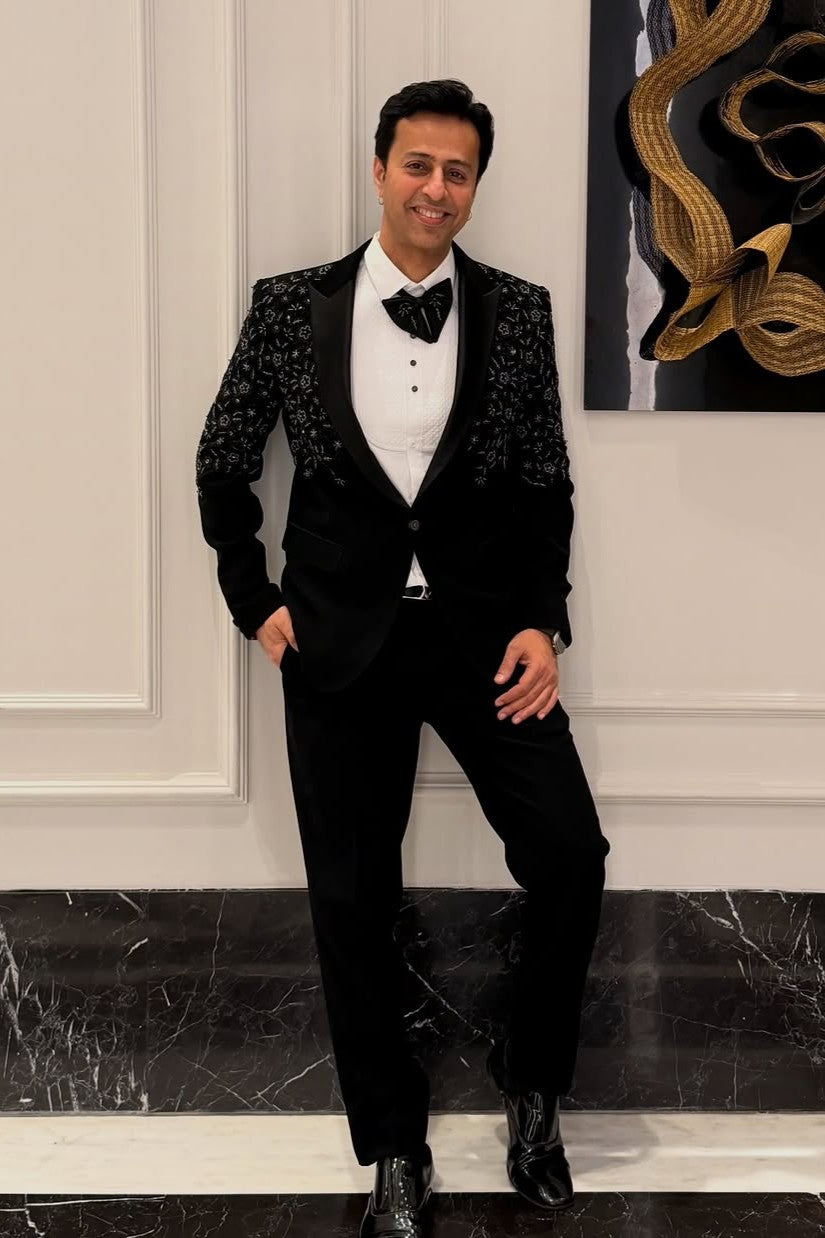 Salim Merchant In Our Black Hand Embroidered Tuxedo