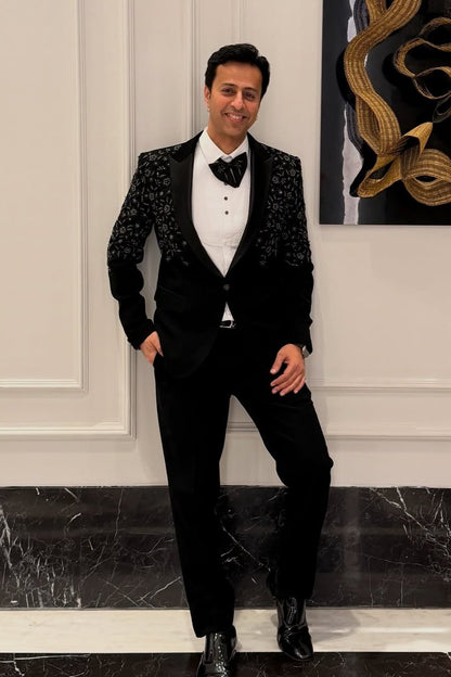 Salim Merchant In Our Black Hand Embroidered Tuxedo
