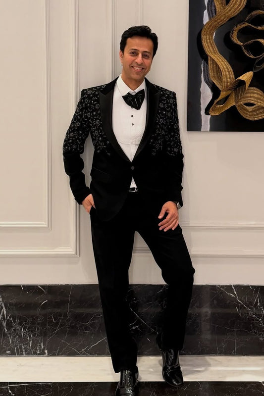 Salim Merchant In Our Black Hand Embroidered Tuxedo