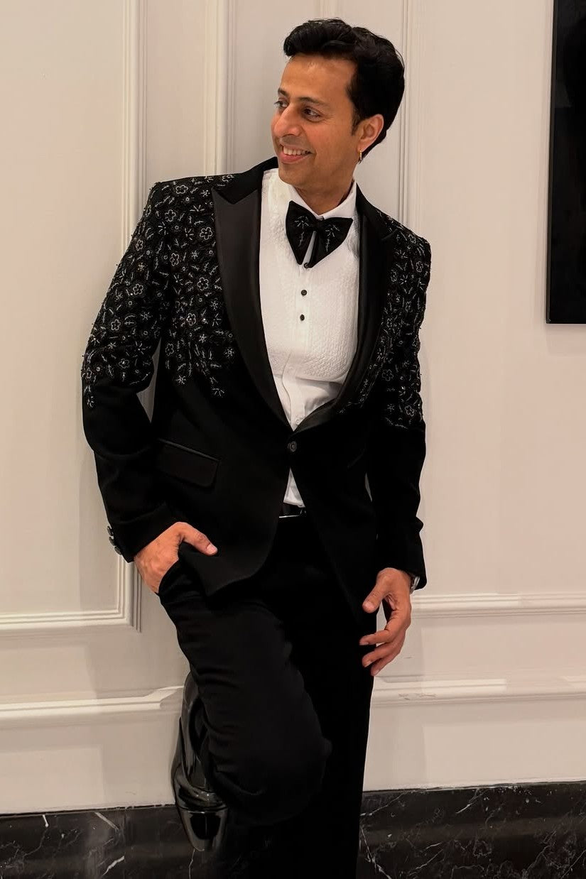 Salim Merchant In Our Black Hand Embroidered Tuxedo