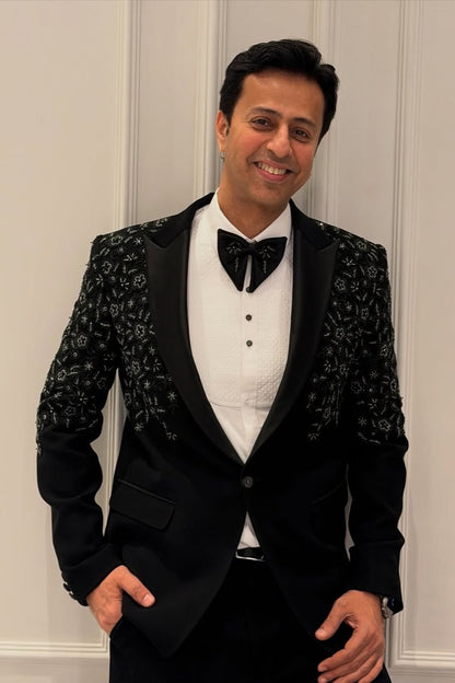 Salim Merchant In Our Black Hand Embroidered Tuxedo