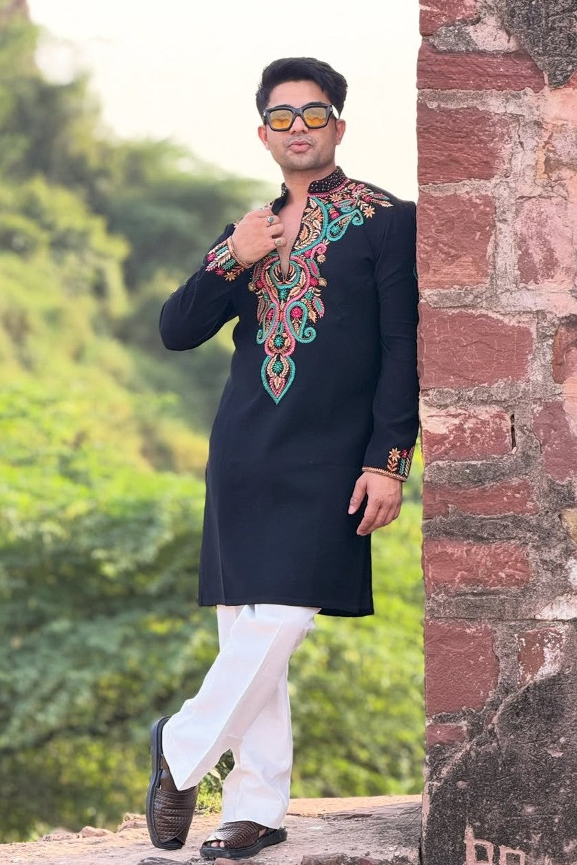 Anvarul Hasan In Our Black Embroidered Kurta Set