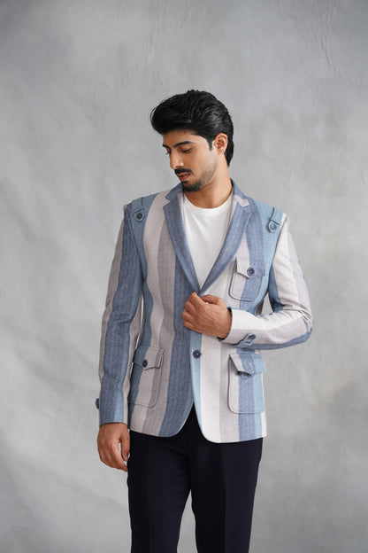 Blue Striped knitted Blazer