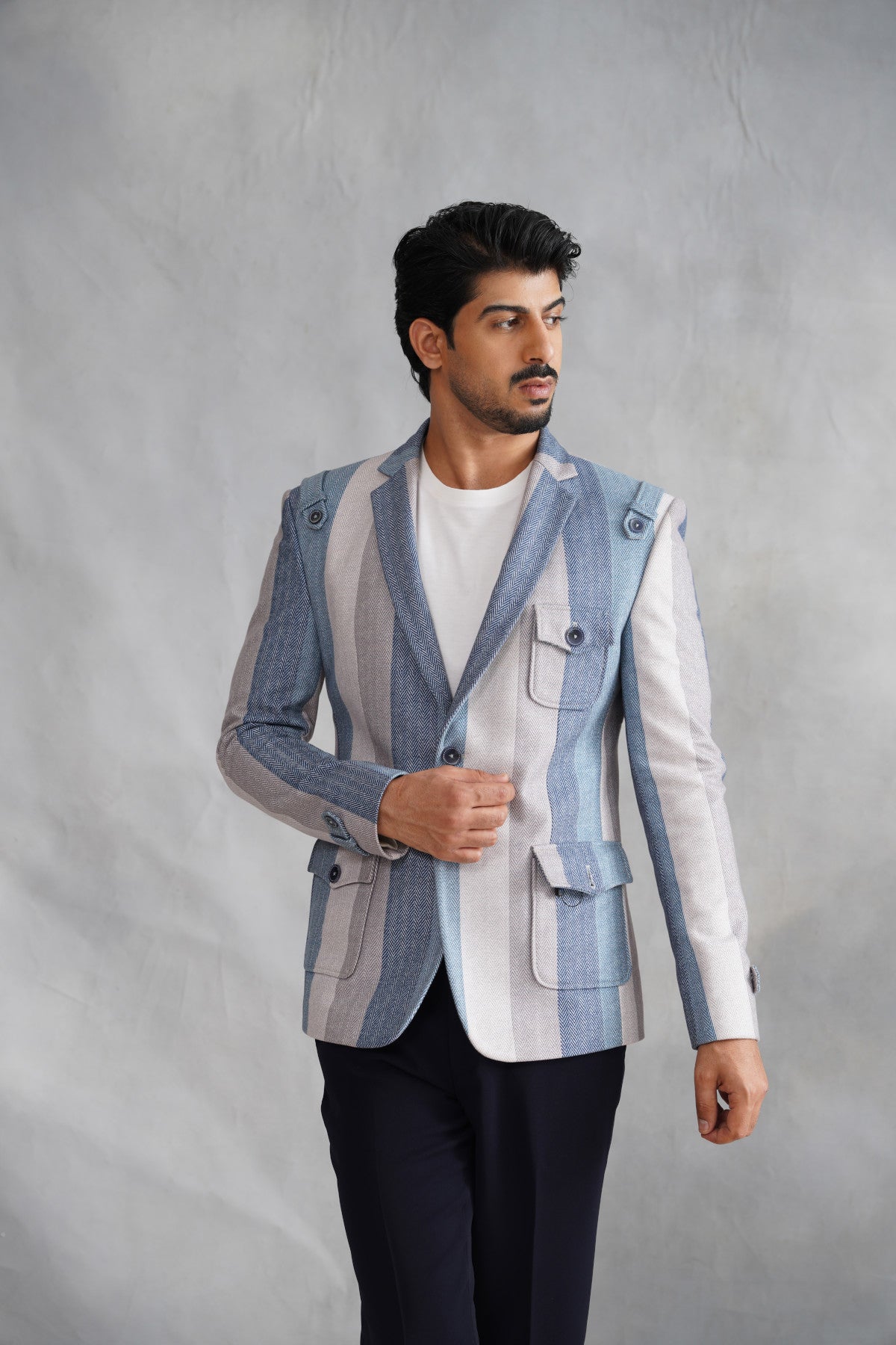 Blue Striped knitted Blazer