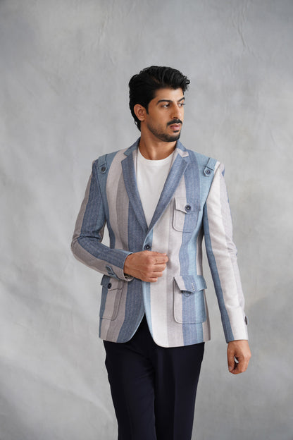 Blue Striped knitted Blazer