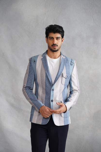 Blue Striped knitted Blazer