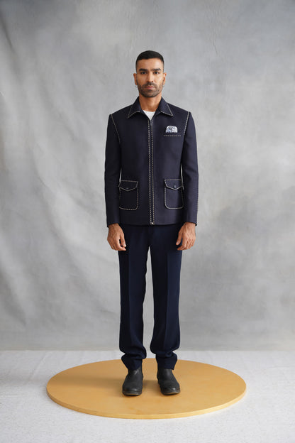 Navy Jacket with Thread Embroidery