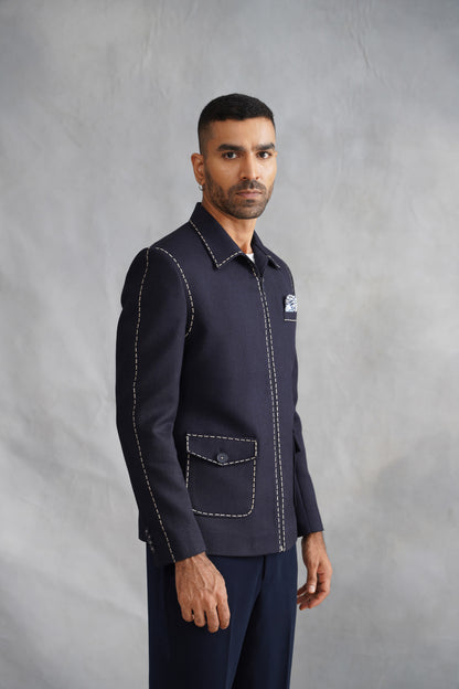 Navy Jacket with Thread Embroidery