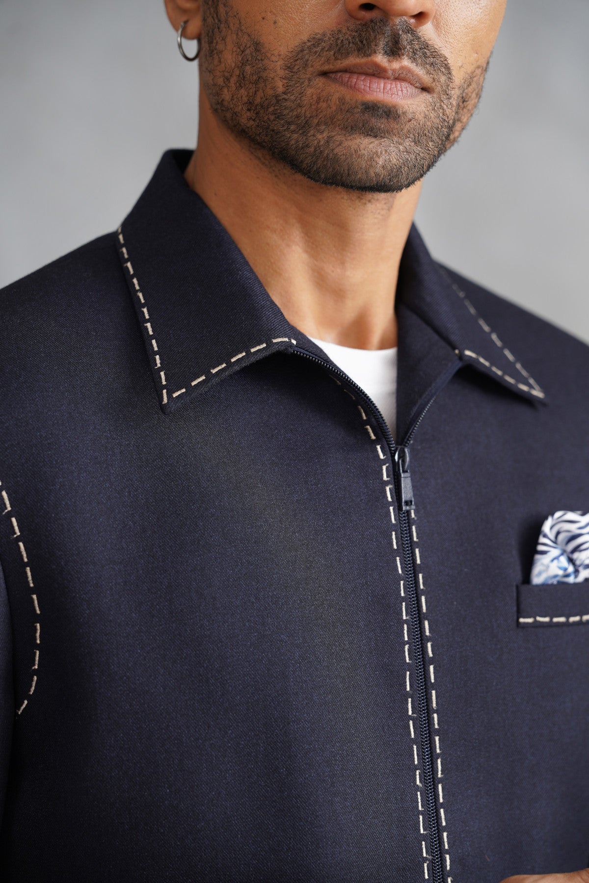Navy Jacket with Thread Embroidery