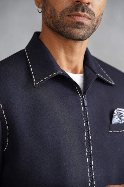 Navy Jacket with Thread Embroidery