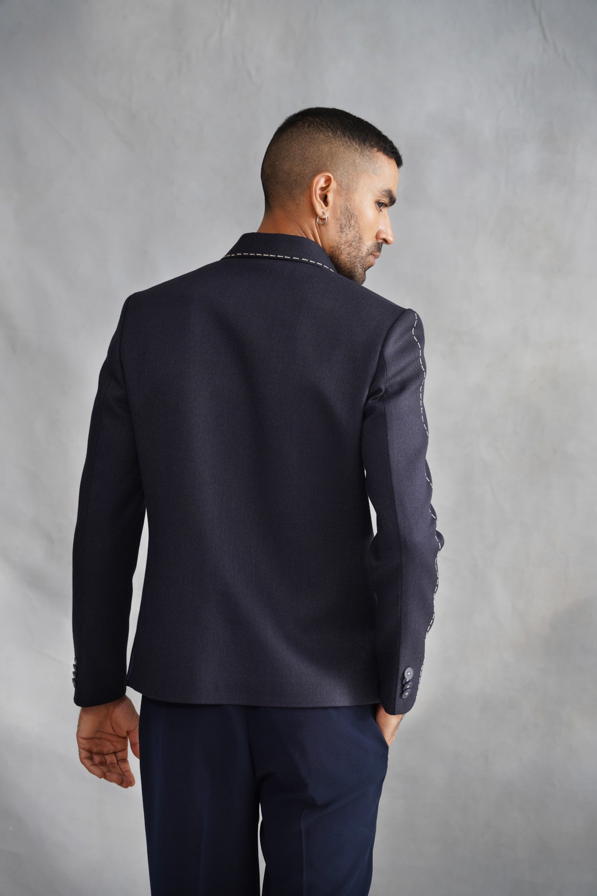 Navy Jacket with Thread Embroidery