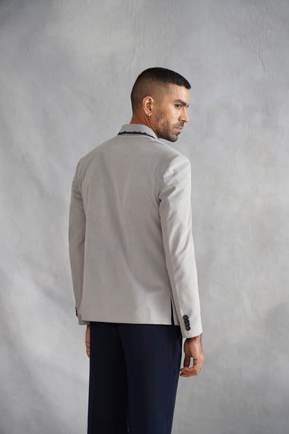 Grey Thread Embroidered Suede Jacket