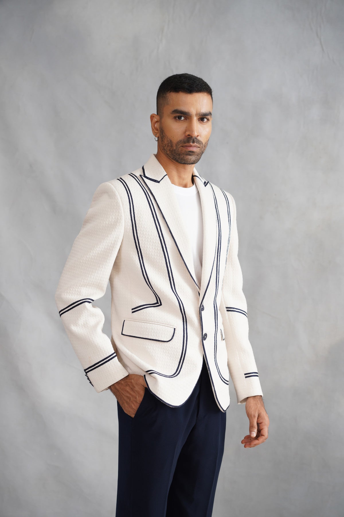 Ivory Thread Embroidered Blazer on Italian Fabric