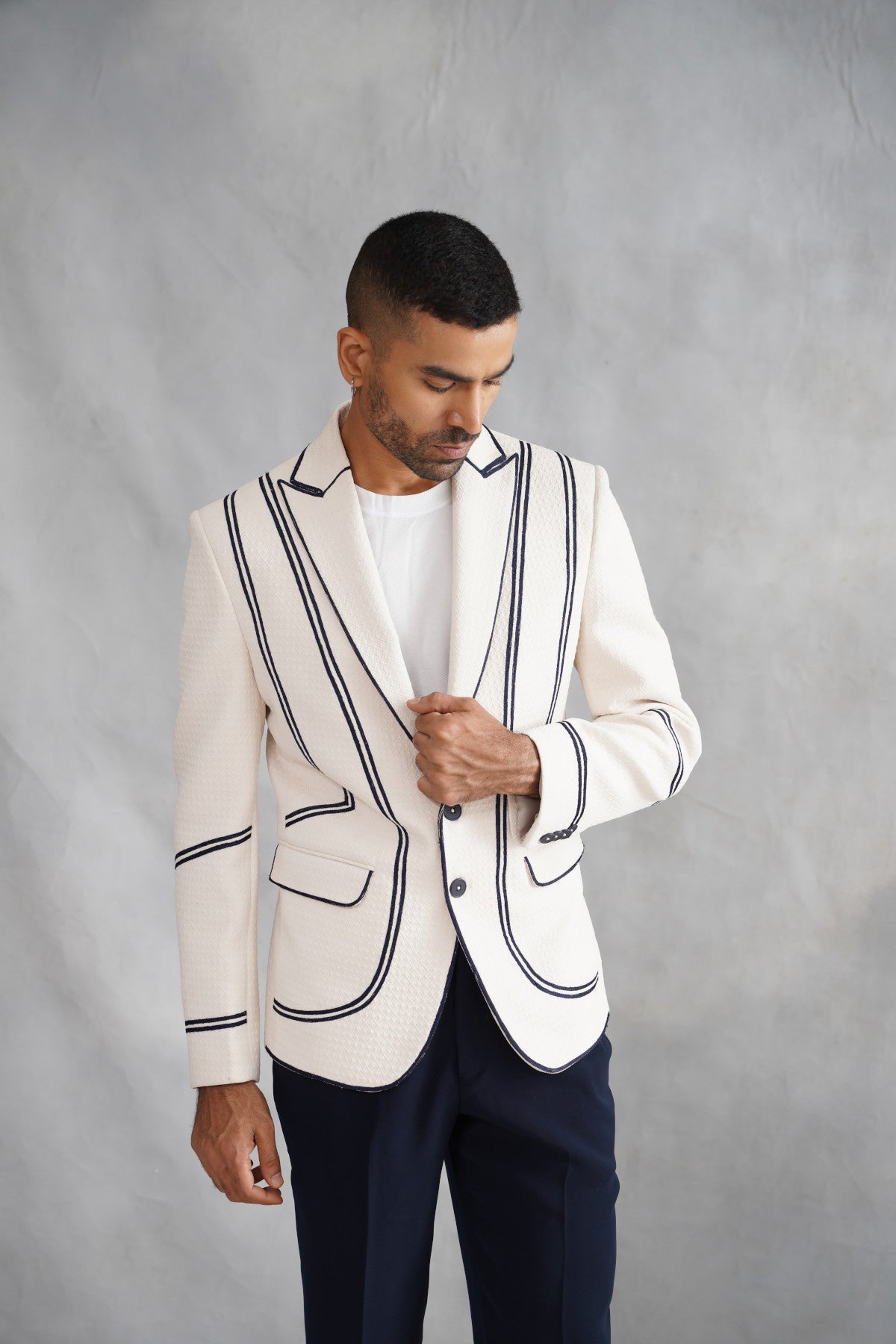 Ivory Thread Embroidered Blazer on Italian Fabric