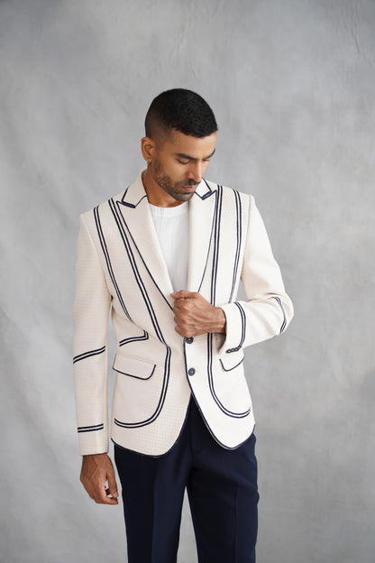Ivory Thread Embroidered Blazer on Italian Fabric