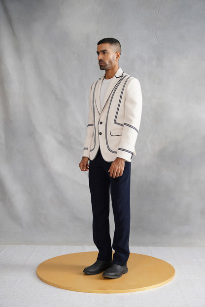 Ivory Thread Embroidered Blazer on Italian Fabric