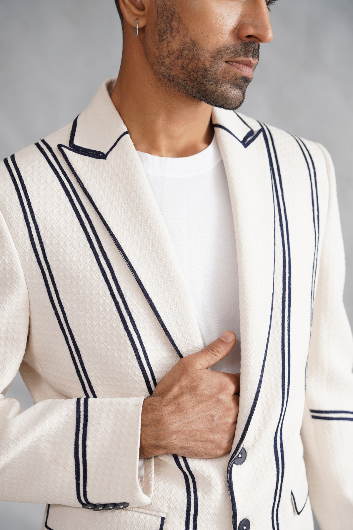 Ivory Thread Embroidered Blazer on Italian Fabric