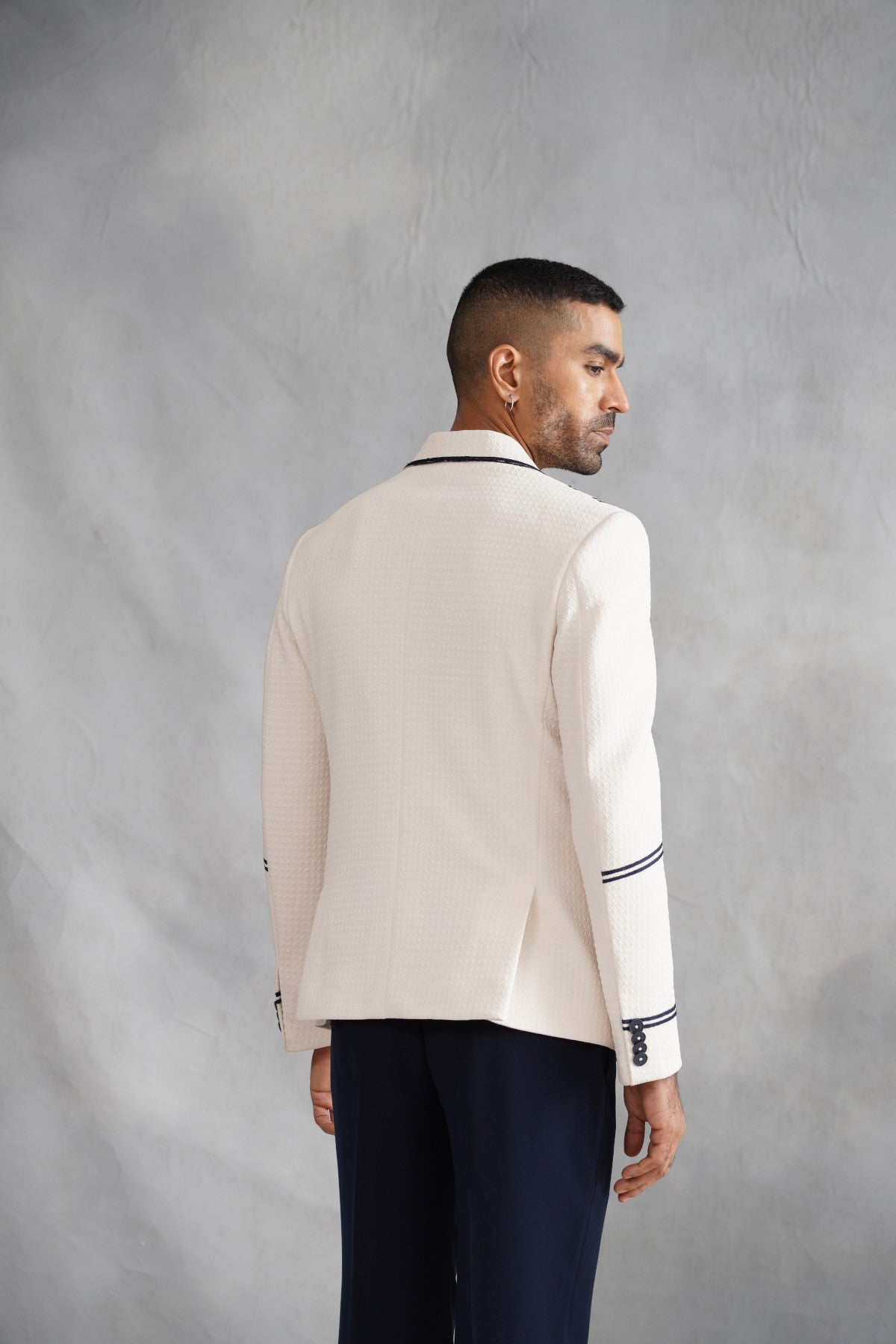 Ivory Thread Embroidered Blazer on Italian Fabric