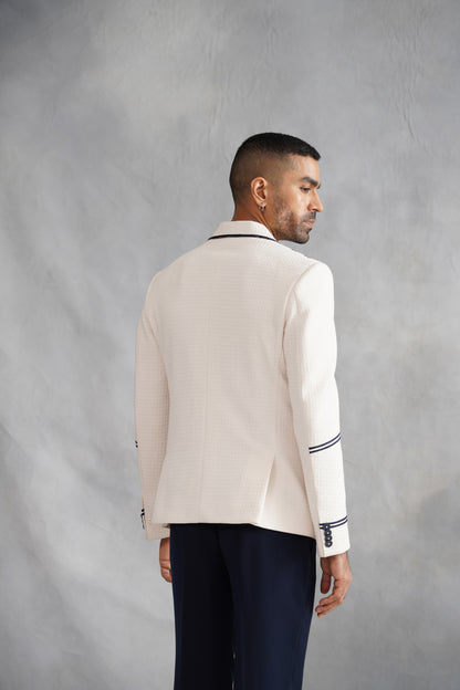 Ivory Thread Embroidered Blazer on Italian Fabric