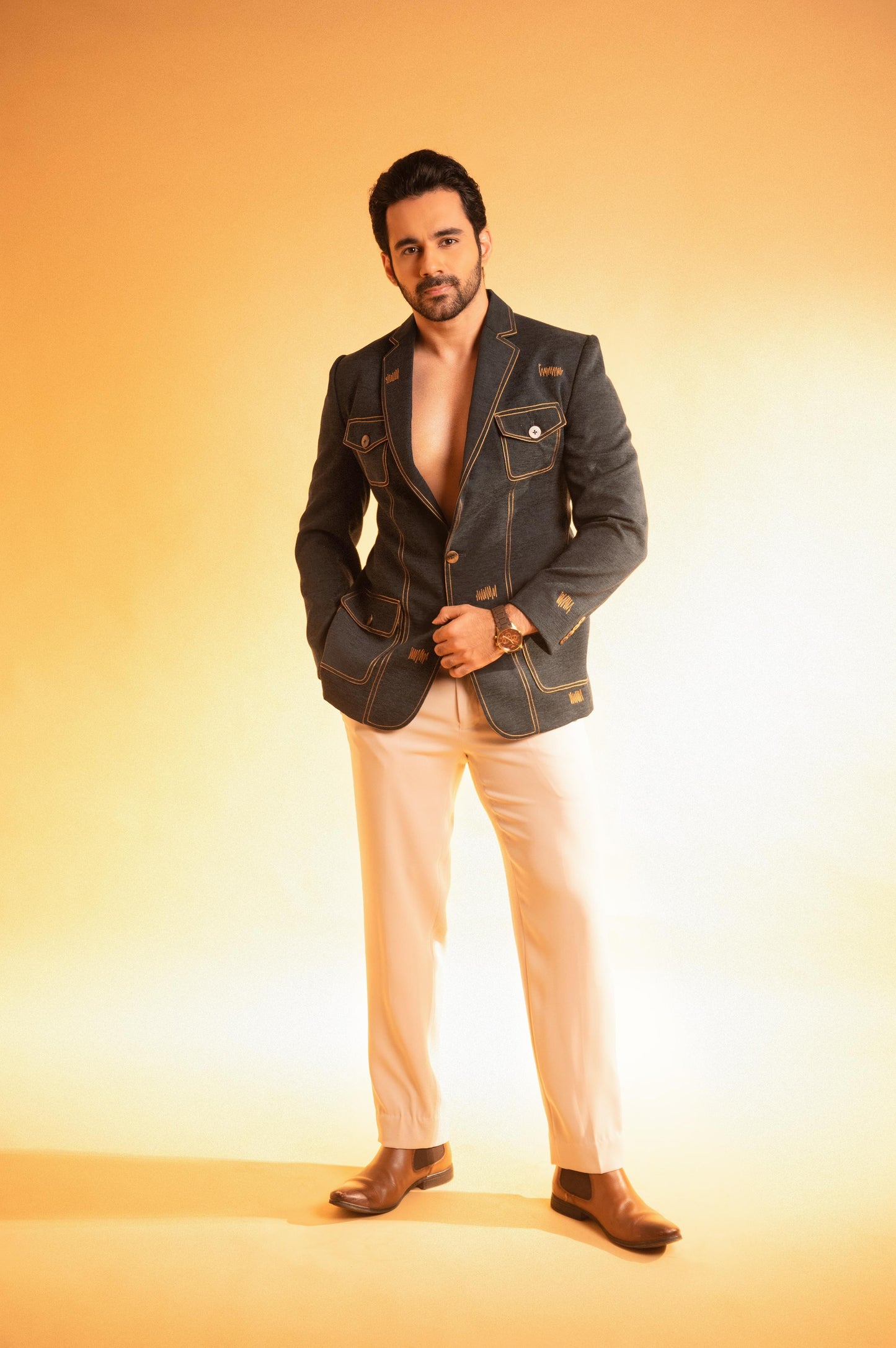Abhishek Bajaj In Our Teal Green Thread Embroidered Blazer