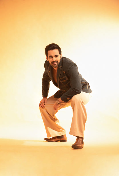Abhishek Bajaj In Our Teal Green Thread Embroidered Blazer