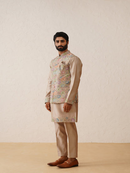 Embroidered kurta set waistcoat for men shop online