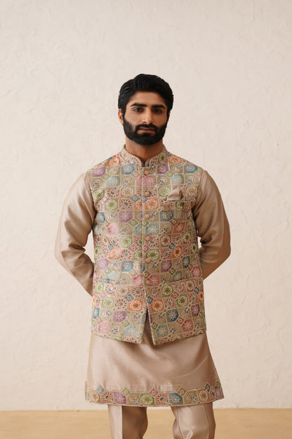  Buy online waistcoat for men embroidered kurta set