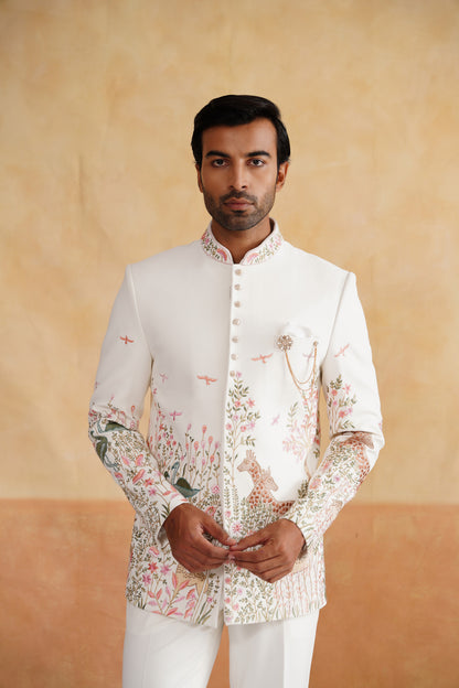 Ivory wildlife embroidery indo western shop