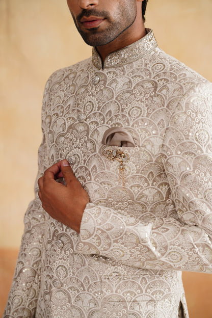 Beige sequin embroidery suit shop