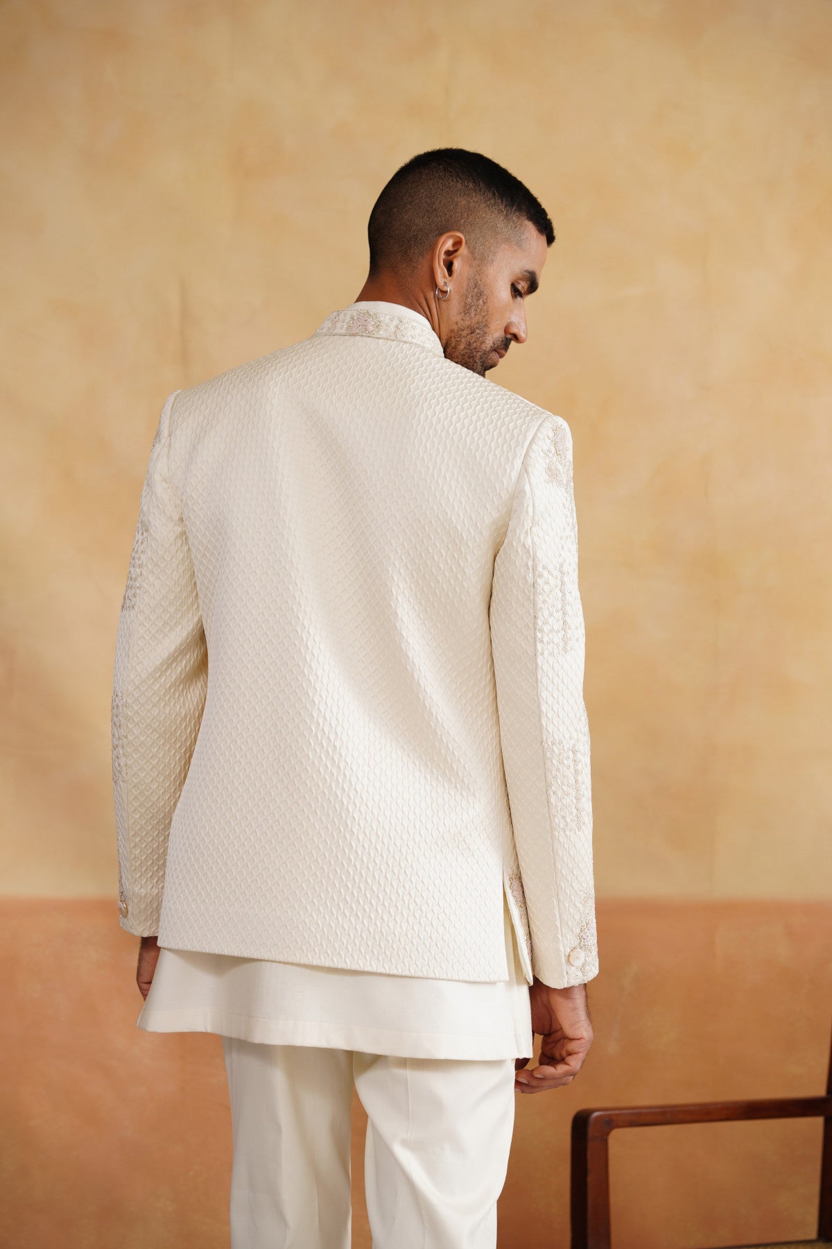 Off White Indowestern with Cutdana and Sequins Hand Work on Silk