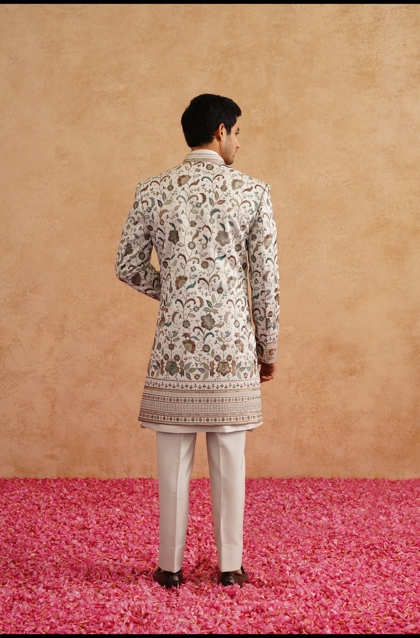 Ivory Indowestern With Multi Color Thread And Sequins Embroidery On Silk