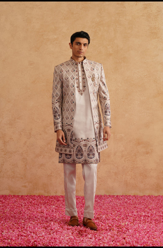 Rose Gold Indowestern With Multi Color Thread Embroidery On Silk