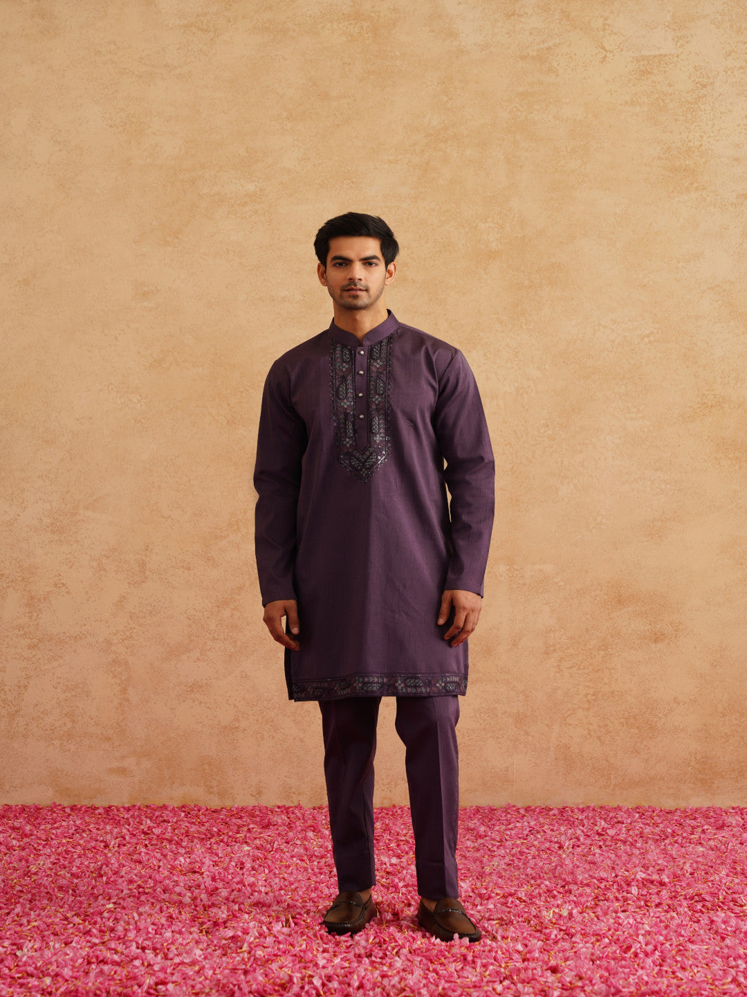 Purple Open Waistcoat Kurta Set With Thread And Sequins Embroidery