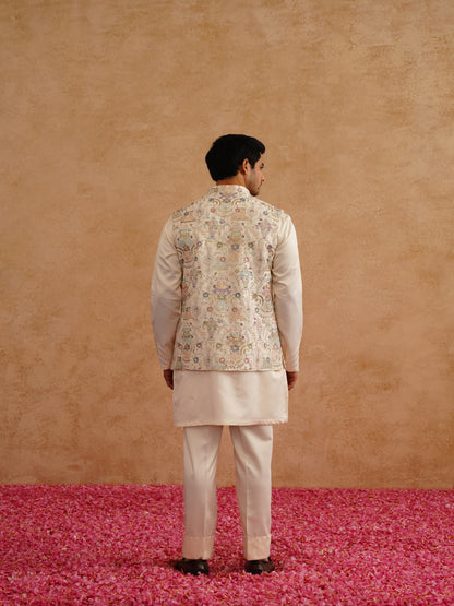 Multicolor Waistcoat Kurta Set With Thread And Sequins Embroidery
